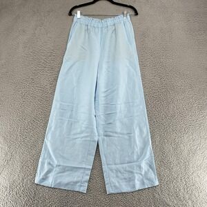 Ann Taylor Linen Pants Womens SP Blue Paperbag Wide Leg Pull On Beachy Coastal